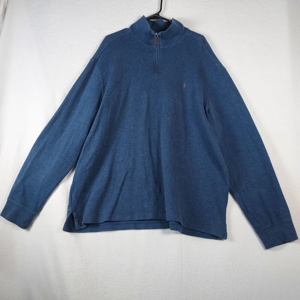 Polo by Ralph Lauren 1/4 Zip Sweater Men’s XXL Blue Cotton Pullover Knit